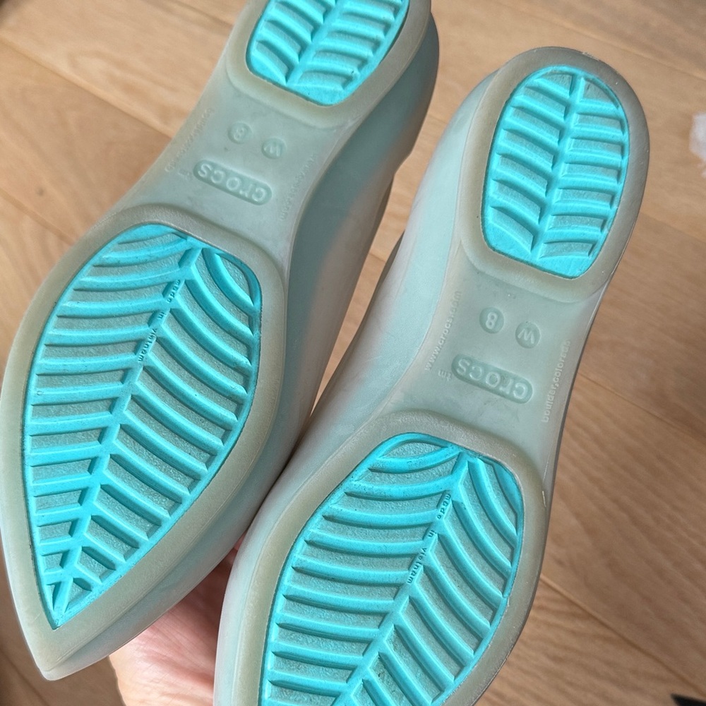 CROCS Women's Flats in Light Gray and Aqua - Picture 2 of 3